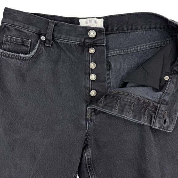 FREE PEOPLE Maggie Mid-Rise Straight-Leg Washed Black Denim Jeans 26 Destroyed - Picture 6 of 8